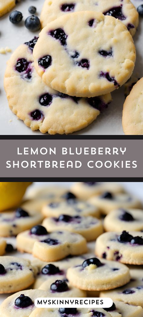 Lemon Blueberry Shortbread Cookies: A delightful fusion of buttery richness, zesty lemon, and sweet blueberries in every bite! 🍋💙 Perfect for a sweet treat or gifting to loved ones. Try this easy recipe today! #shortbreadcookies #lemonblueberry #bakingdelights #myskinnyrecipes Blueberry Shortbread Cookies, Lemon Blueberry Sugar Cookies, Fruit Shortbread Cookies, Blueberry Lemon Cookies, Blueberry Shortbread, Blueberry Cookies Recipes, Lemon Blueberry Cookies, Cinnamon Swirl Banana Bread, Blueberry Biscuits