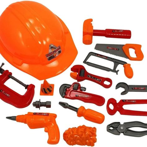 Little Builder Tool Set Construction Machines. Calling all little budding-builders, this is the ultimate Construction Tool set for you! Including a hammer, saw, plyers, nuts and bolts, screw driver, spanner, helmet, plastic blocks and a set square, you have everything you need to play like a true builder! Product Information: • Little Builder Tool Set • Construction machine • Age: 3+ For more amazing toys visit our website. www.toys4you.co.uk Set Construction, Amazing Toys, Bakery Kitchen, Candy Station, Pipe Wrench, Nut Bolt, Construction Machines, Machine Age, Construction Tools