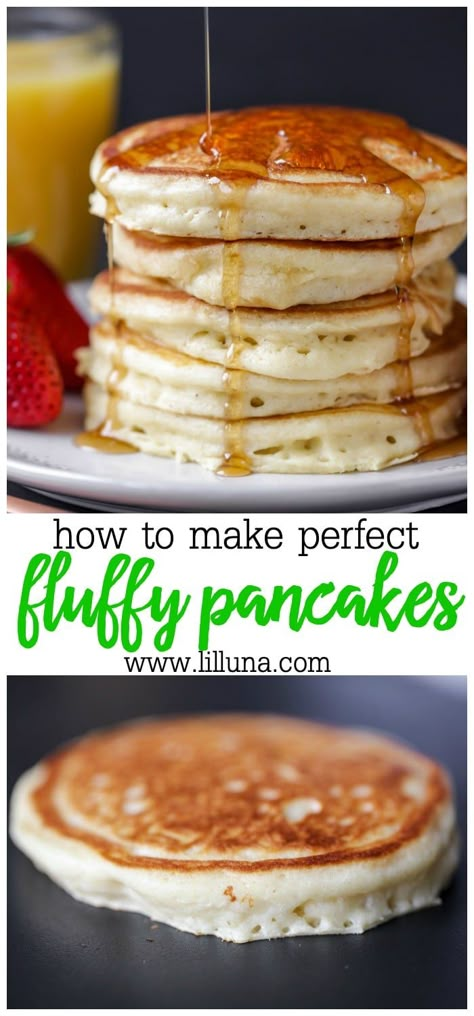 Waking up to a big stack of fluffy pancakes it THE BEST! This recipe is foolproof for the best pancakes in the world! #fluffypancakes #pancakes #pancakerecipe #fluffypancakerecipe #breakfast Big Fluffy Pancakes, Potato And Egg Casserole, Fluffy Pancakes Recipe, Pancakes Sans Gluten, The Best Pancakes, Pancake Dessert, Best Pancakes, Fluffy Pancake Recipe, Buttermilk Pancakes Fluffy