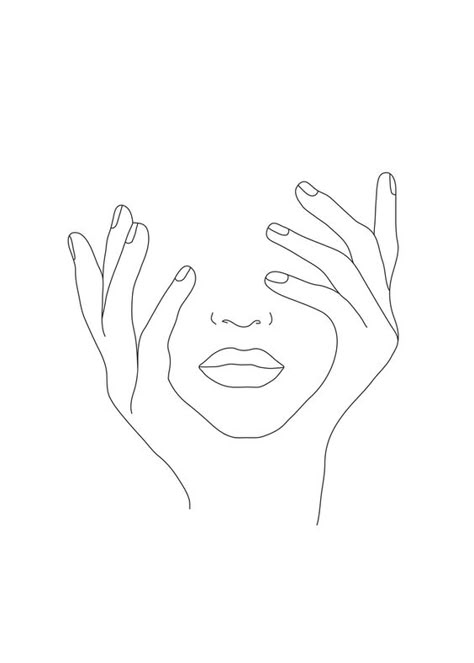 Single Line Face Tattoo, Woman With Hands On Face, Esthetician Aesthetic, Art Abstrait Ligne, Hands On Face, Line Art Woman, Minimal Line Art, Line Art Flowers, Dog Line Art