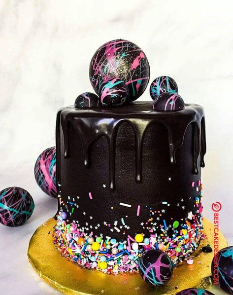 50 Black Forest Cake Design (Cake Idea) - October 2019 Black Forest Cake Design, Forest Cake Design, Forest Birthday Cake, Black Forest Birthday Cake, Neon Sweet 16, Neon Cake, Neon Cakes, Lily Cake, Forest Birthday