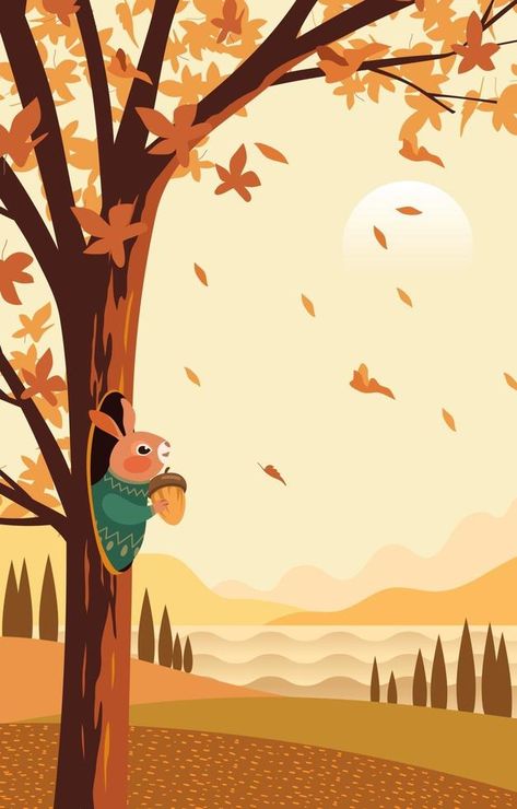 Maple Trees in Autumn Trees In Autumn, Squirrel Girl, Maple Trees, Autumn Illustration, Banner Gif, Design Posters, Autumn Scenery, Maple Tree, Tree Illustration