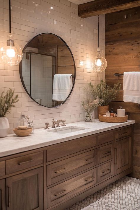 15 New Bathroom Design Trends for 2024 and 2025 30 Modern Earthy Master Bath, Bathroom Timeless, Natural Bathroom Design, Shop Remodel, Bathroom Vibes, Organic Modern Bathroom, Tuscan Bathroom, New Bathroom Designs, Basement Finishing