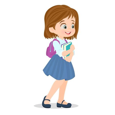 Convert Image To Vector, School Clipart, Kids Vector, Going To School, Girl Clipart, Kids Clipart, Educational Activities, Simple Art, Children Illustration