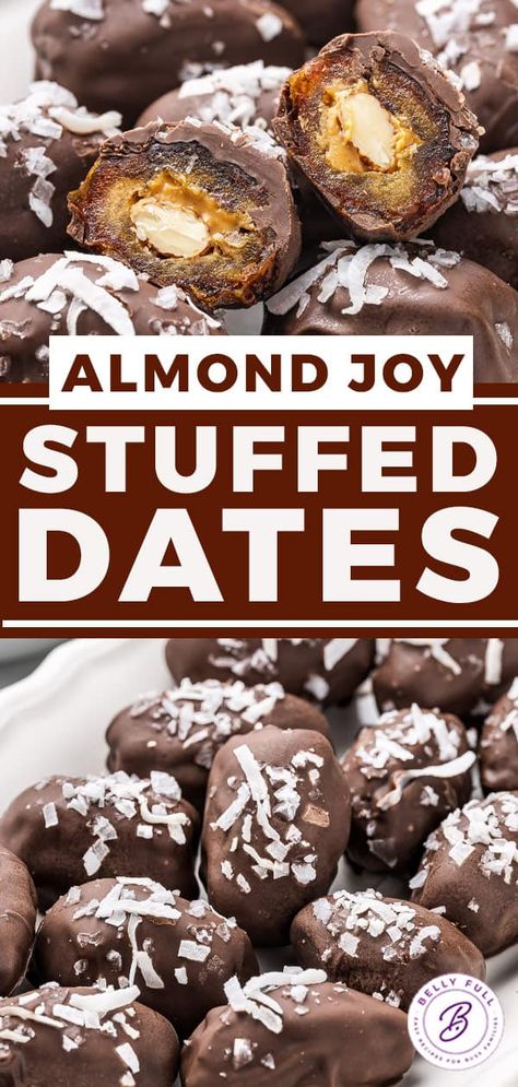 Almond Stuffed Dates, Almond Joy Candy, Stuffed Dates, Healthy And Unhealthy Food, Healthy Food Habits, Guilt Free Snacks, Date Recipes, Easy Summer Desserts, Almond Joy