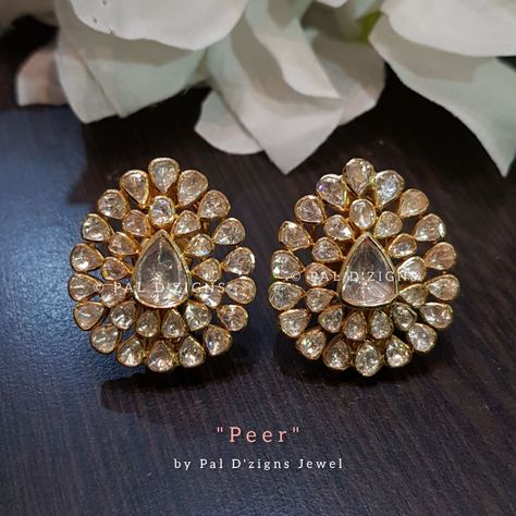 Peer polki moissanite earings Polki Studs Earrings, Uncut Jewellery, Polki Studs, Coral Jewelry Vintage, Suits Outfits, Trendy Jewellery, Ear Cuff Jewelry, Antique Gold Jewelry Indian, Polki Earrings