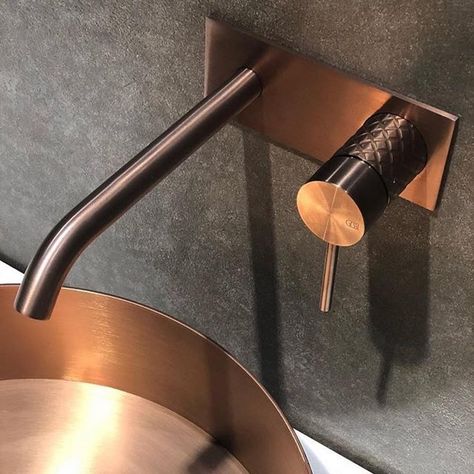 Byron Interiors on Instagram: “A brushed copper tap from @gessi_official makes a beautiful feature to an Art Deco styled bathroom with it’s finish and pattern. ⁣ ⁣ Image…” Bathroom Fixtures Ideas, Copper Bathroom Fixtures, Bathrooms Contemporary, Black Bathroom Fixtures, Styled Bathroom, Container Bathroom, Copper Taps, Interior Hotel, Copper Bathroom