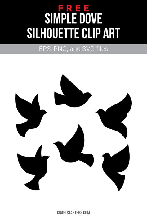 Dove Clipart Black And White, Dove Svg Free, Dove Sillouhette, Dove Pattern Printable, Silhouette Art Ideas Simple, Birds Shapes, Dove Illustrations, Dove Outline, Religious Easter Crafts