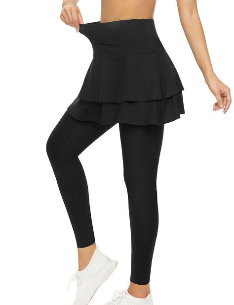 Tennis Skirted Leggings with Pockets for Women Active Skort Athletic Ruffle Pleated Golf Skapri with Skirt Layer Skirt, Athletic Skirt, Leggings With Pockets, Skirt Leggings, Shoes Jewelry, Tennis, Golf, Leggings, Elastic