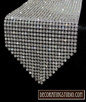 Rhinestone table runner.  Wouldn't this look great on the cake table!! Add some bling. Bling Party, Diamond Party, Denim And Diamonds, Christmas Tablescape, Bling Wedding, Centerpiece Decorations, Anniversary Parties, Hot Pads, Decoration Table