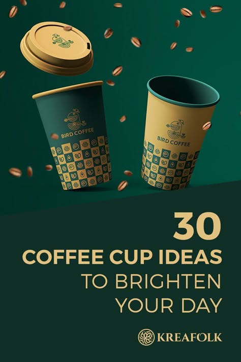 Check this collection of remarkable coffee cup ideas that will help you get inspired to create even more beautiful designs for your cafe business! Coffee Cup Branding Design, Cafe Cup Design Ideas, Coffee Packaging Design Ideas, Coffee Cups Design Ideas, Paper Cup Design Packaging, Paper Coffee Cup Design Ideas, To Go Cup Design, Coffee Cup Branding, Coffee To Go Design