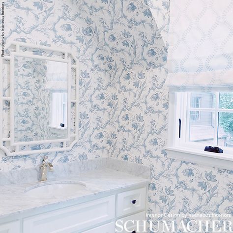 Blue Bathroom Wallpaper, Wallpaper Serena And Lily, Wallpaper Schumacher, Serena And Lily Wallpaper, Wallpaper Stripe, Wallpaper Thibaut, Wallpaper Powder Room, Industrial Wallpaper, Freshers Week