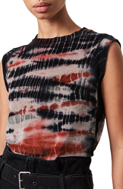 ALLSAINTS Imogen Velvet Tie Dye Tank available at #Nordstrom Velvet Tie, Roll Neck Top, Jackets Summer, Sleeveless Pullover, Fashion Wishlist, High Waisted Trousers, 2024 Collection, Blue Ink, Summer Essentials