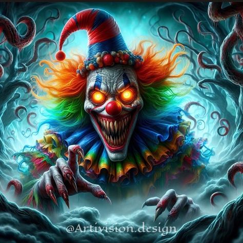 🤡Scarey clown Challenge 🤡 Nominated by @_._s_o_l_e_._ Thank you for inviting me my dear @darkangel_dakness_93_luxury I tag my friends: @_creativekiphotos_ @aiart124 @ai_splash_art Clown Tattoos, Evil Clown Tattoos, Clown Photos, Dark Carnival, Clown Images, Scared Face, Creepy Clowns, Carnival Art, Evil Clown