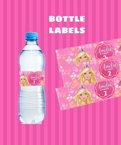 Barbie Water Bottle, Water Bottle Labels Template, Birthday Invites, Water Bottle Label, Birthday Invitations Kids, Water Bottle Labels, Label Templates, Bottle Labels, Kids Birthday