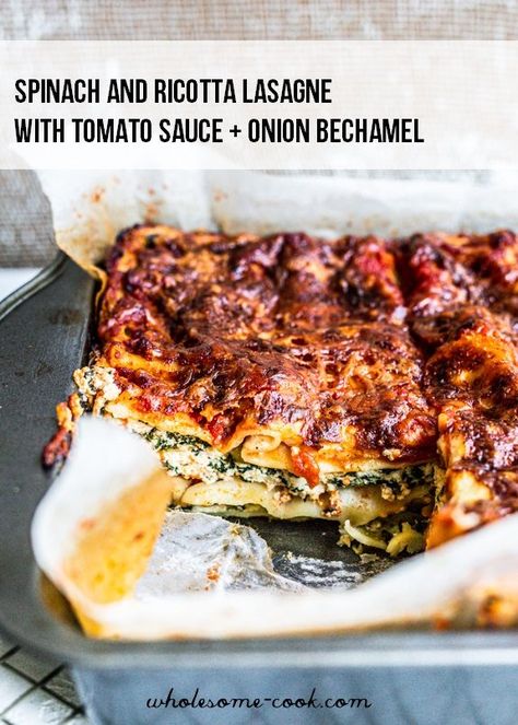 Ricotta and Spinach Lasagne with Tomato Sauce Spinach And Ricotta Lasagne, Spinach And Ricotta Lasagna, Ricotta Lasagna, Lasagna Recipe With Ricotta, Cooking Onions, Spinach And Ricotta, Lasagne Recipes, 2024 Recipes, Spinach Ricotta