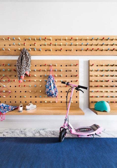 Styled Bed, Entryway Inspo, West Village Apartment, Peg Wall, Shea Mcgee, Pegboard Organization, Marker Stain, Deep Sofa, Domino Magazine