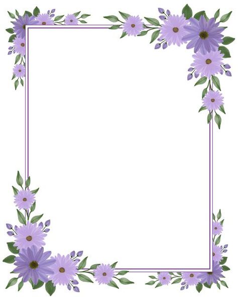 Purple Flower Frame, Purple Spring Flowers, Easy Flower Drawings, Flower Background Design, Flower Picture Frames, Floral Cards Design, Frame Border Design, Designs Coloring Books, Picture Frame Decor