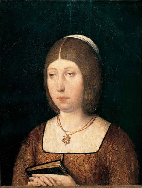 Queen Isabela I of Castile 1490 15th Century Portraits, Isabella Of Castile, Spain History, Historical Portraits, Queen Isabella, Prado Madrid, Sca Garb, Spanish Royalty, Van Eyck