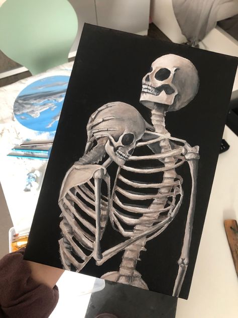 Painting Ideas On Canvas Skeleton, Skeleton Painting Acrylic, Aged Gcse Art, Paintings Skeleton, Drawing Of Skeleton, Skeleton Diy, Skeleton Painting, Artist Research Page, Skeleton Lovers