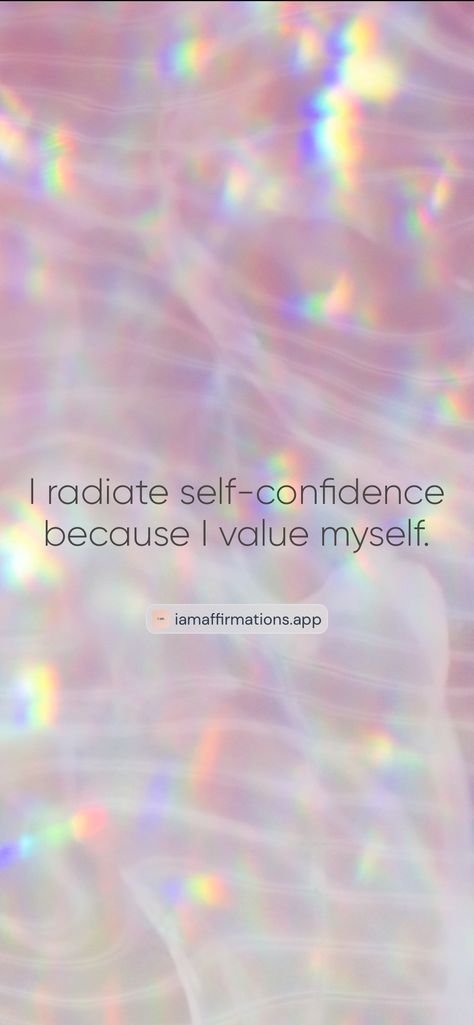 I radiate self-confidence because I value myself. From the I am app: https://iamaffirmations.app/download My Values, Baroque Fashion, Self Confidence, Confidence, Positive Affirmations, Affirmations