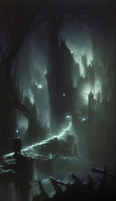 Dark Fantasy Landscape Art, Dark Fantasy Environment, Dark Fantasy Landscape, Dark Fantasy World, Dark Atmosphere, Dark Castle, Dark Fantasy Artwork, Dark Landscape, Scifi Fantasy Art