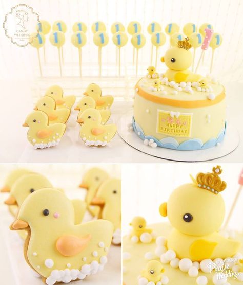 Duck Birthday Theme, Kue Disney, Duck Baby Shower Theme, Ducky Party, Rubber Ducky Party, Rubber Ducky Birthday, Rubber Duck Birthday, Duck Party, Ducky Baby Showers