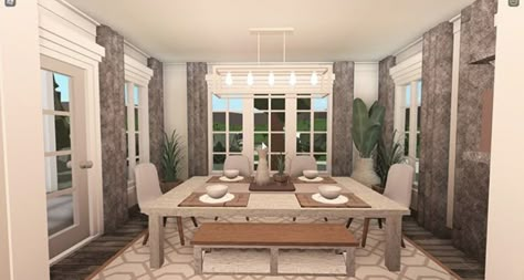 Bloxburg House Dining Room Ideas, 3x4 Dining Room Bloxburg, Cute Bloxburg Dining Room, Blox Burg Dining Room, Roblox Dining Room Ideas, Blocksburg Dining Room Ideas, Bloxburg Interior Ideas Dining Room, Dining Room Inspo Bloxburg, Bloxburg Dining Ideas