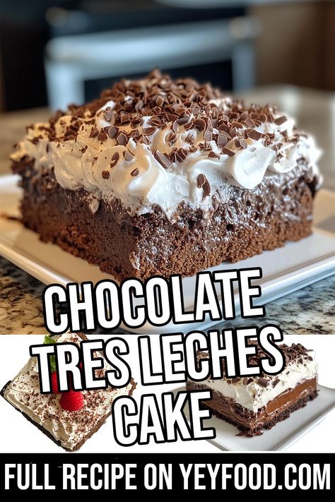 Chocolate Tres Leches Cake - Yeyfood.com: Recipes, cooking tips, and kitchen hacks for home cooks of all levels Chocolate Tres Leches, Chocolate Tres Leches Cake, Cinnamon Bread Easy, Hacks For Home, Tres Leches Cake Recipe, Leches Cake, Frozen Chocolate, Tres Leches Cake, Delicious Cake Recipes