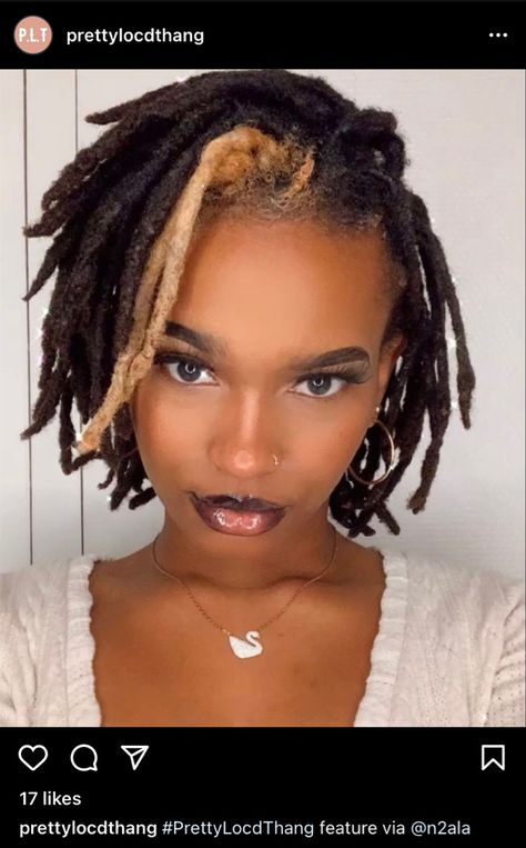 @prettylocdthang Blonde Highlights Locs, Locs Highlights, Dreadlock Inspiration, Loc Bob, Dyed Locs, Colored Locs, Dream Hairstyles, Loc Goddess, Short Dreadlocks Styles