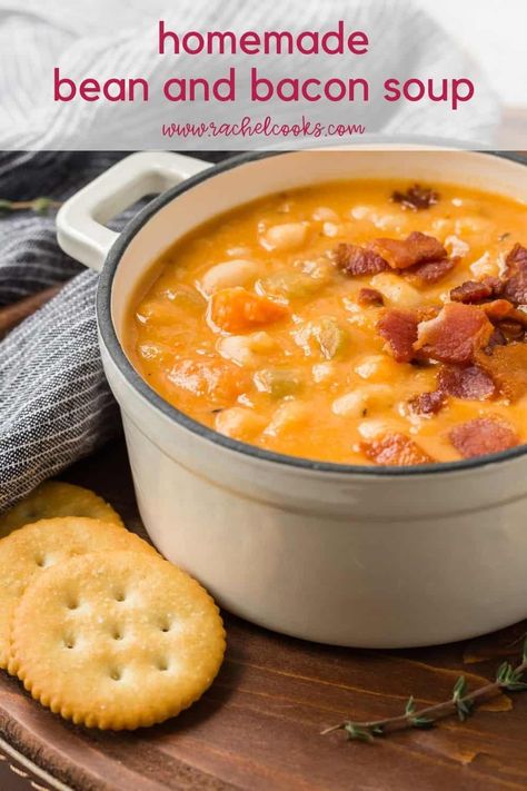 Creamy White Beans, Dry Beans Recipe, Bacon Soup Recipes, Bean And Bacon Soup, Homemade Beans, Soup Beans, Bacon Soup, Homemade Soup Recipe, Dry Beans