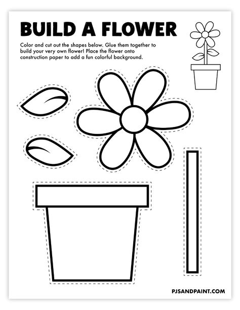 Spring Diy For Kids, Spring Arts And Crafts For Kindergarten, Build A Flower Preschool, Flower Craft Preschoolers, Flowers Crafts For Kids Preschool, Preschool April Crafts, Spring Flowers Crafts For Kids, Flower Arts And Crafts For Kids, Preschool Spring Coloring Pages Free Printables