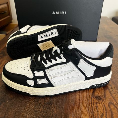 Black&White Size 37 ( Size 7 Us) Brand New Never Worn Purchased Wrong Size As A Gift From Beverly Hills Amiri Store Skel Top Low In Black And White Smooth/Pebbled Leather W/Nylon 100% Leather Upper, 100% Rubber Sole Black And White Amiri Shoes, Aura Pics, Amiri Shoes, Shoes Color, Pebbled Leather, Beverly Hills, Me Too Shoes, Rubber Sole, Aura