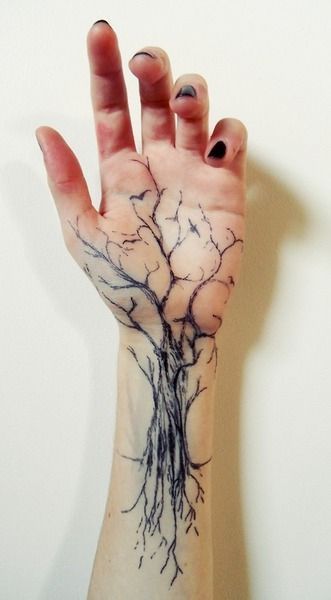 skeletal tree with birds tattoo ink drawing wrist forearm and palm | 2020-12-18 Tree Tattoo Forearm, Roots Tattoo, Henna Designs Wrist, Maori Tattoos, Polynesian Tattoos, Palm Tattoos, Marquesan Tattoos, Mens Shoulder Tattoo, Scary Tattoos