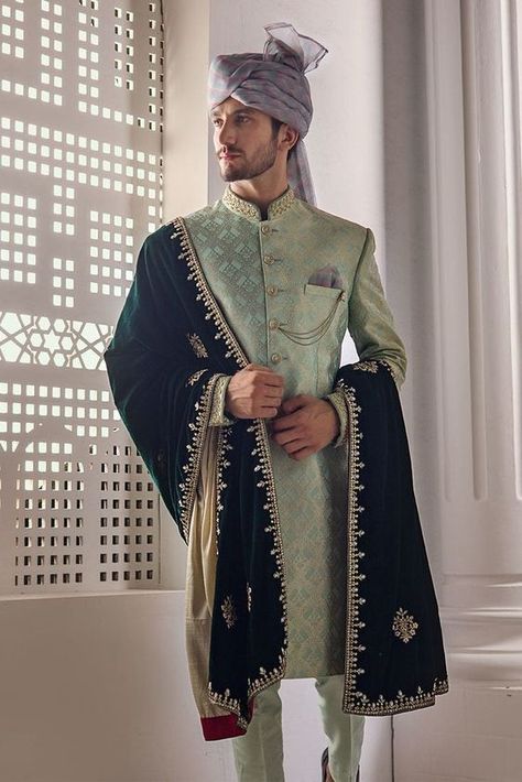 Daksh singh chauhan - the crowned prince and future king of Jodhpur i… #romance #Romance #amreading #books #wattpad Green Color Wedding, Sherwani Design, Indian Wedding Suits Men, Embroidery On Collar, Wedding Clothes For Men, Indian Wedding Clothes For Men, Groom Sherwani, Wedding Kurta For Men, Indian Wedding Clothes