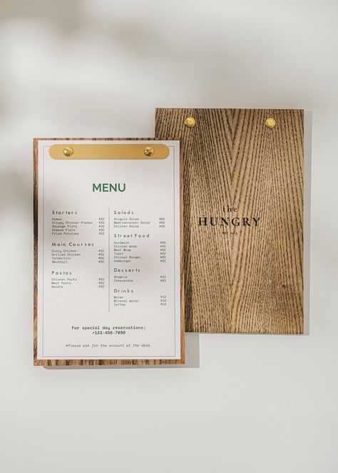 Highlight your menus with our Custom Wooden Menu Holder, crafted from premium ash wood, for a natural, stylish look. This menu board securely holds paper with a brass binder plank and screws, ensuring durability and ease of use. Its minimalist design fits effortlessly into any restaurant, bar, or café décor. Add a personalized logo or text to create a lasting impression on your customers. Price Board Ideas, Wood Menu Board, Wood Menu, Dessert Pasta, Menu Stand, Logo Options, Golf Simulator, Chicken Plating, Cafe Sign