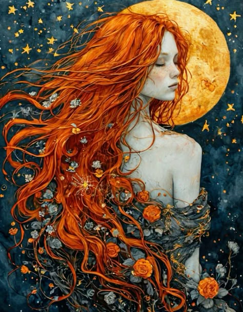 Ai art, red hair, noir, girl Red Hair Lady Art, Ginger Woman Art, Red Head Character Design, Fire Goddess Art, Red Haired Woman Art, Red Dress Red Hair, Ginger Haired Girl, Redhead Painting, Redhead Witch