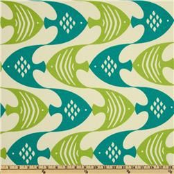 PK Lifestyles Indoor/Outdoor Ocean Current Seaspray Ocean Pattern, Green Fish, Ocean Current, Waverly Fabric, Fish Pattern, Sea Spray, Blue Fish, Pattern Play, Retro Print