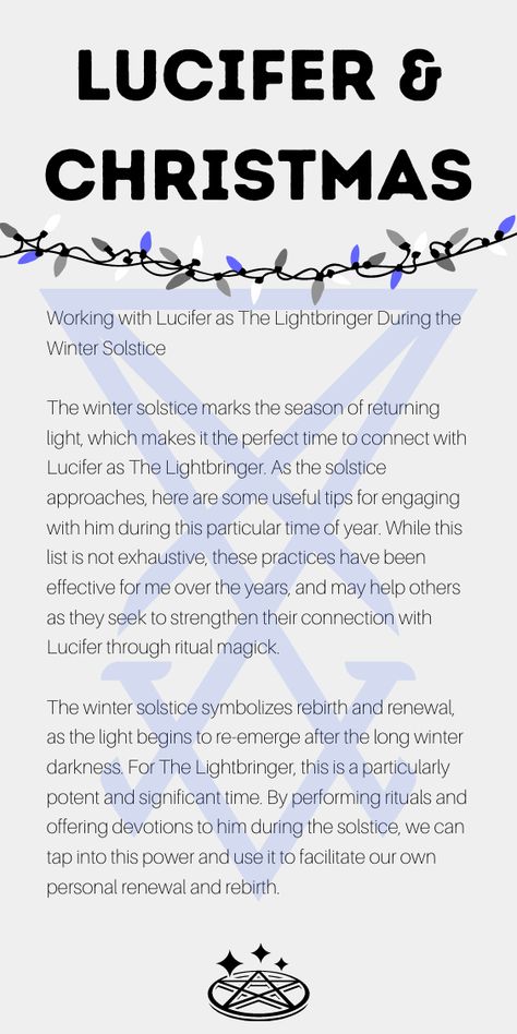 Embrace the Winter Solstice and awaken the inner light through Lucifer worship. Discover the depths of demonology and demonolatry as you connect with the transformative energy of the Lightbringer. Unveil rituals, devotions, and correspondences to honor Lucifer during Yule and Christmas 2024. Illuminate your spiritual journey and embrace the power of Luciferian witchcraft during the Winter Solstice. Summon Lucifer Spell, Working With Lucifer Deity, Lord Lucifer Deity, Lucifer Correspondences, Lucifer Paganism, Lucifer Diety, Lucifer Deity Work, Offerings For Lucifer, Lucifer Altar Ideas