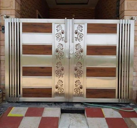 Latest Main Gate Designs, Modern Steel Gate Design, Latest Gate Design, Modern Main Gate Designs, Balcony Glass Design, Steel Railing Design, Stainless Steel Gate, Home Gate Design, Gate Wall Design