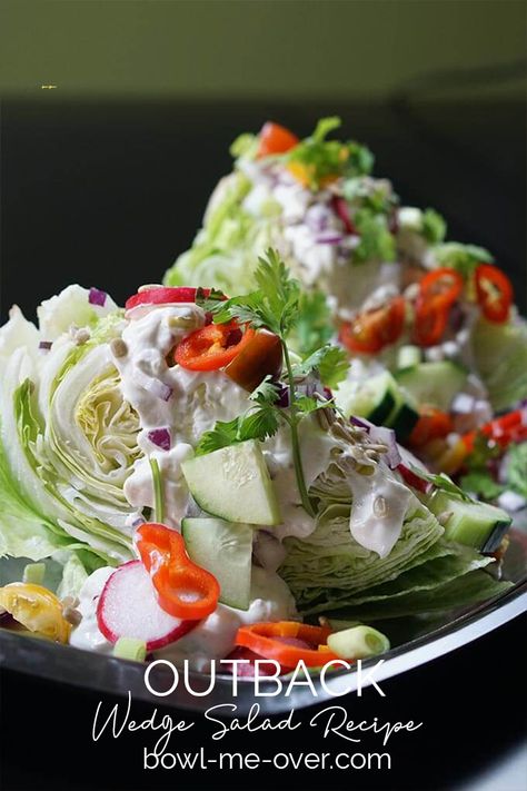 Easy to make, classic and delicious an Outback Wedge Salad is the perfect side for any meal! Creamy blue cheese salad dressing, topped with salty bacon and bright fresh tomatoes. It's a great salad with grilled steak, pork or chicken! #wedgesalad #icebergwedgesalad #bluecheesedressing #bacon #wedgesaladrecipe Outback Wedge Salad Recipe, Blue Cheese Salad Dressing, Wedge Salad Recipe, Salad Types, Iceberg Wedge Salad, Wedge Salad Recipes, Blue Cheese Dressing Recipe, Cheese Salad Dressing, Blue Cheese Salad