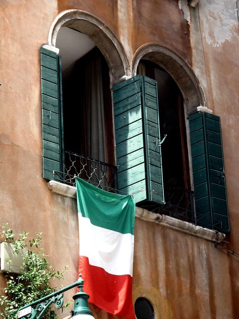 Window With Italian Flag, Venice, Italy  2011 / by Marny Perry Italian American Aesthetic, Saved By His Grace, Study Abroad Travel, Italy Culture, By His Grace, Italy Vibes, Italian Aesthetic, Italy Flag, Italy Summer