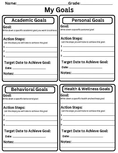 Creative Kids Corner Store | Teachers Pay Teachers Student Self Evaluation, Goal Planning Worksheet, Goal Setting Sheet, Goal Setting Activities, Goals Sheet, Goals Worksheet, Middle School 6th Grade, Social Emotional Learning Activities, Classroom Freebies