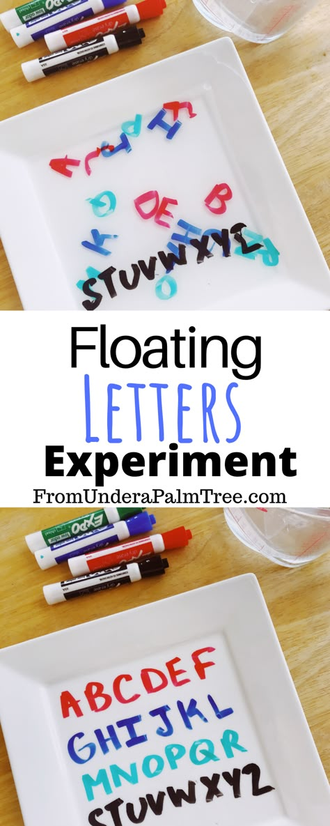 Letter Games For Kids, Floating Letters, Pre-k Science, Preschool Science Activities, Science Literacy, Letter Fonts, Letter Games, Easy Science Experiments, Letter Ideas