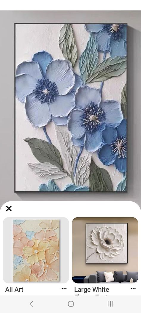 Textured Acrylic Painting Flowers, White Cement Art On Canvas, Sculpture Art On Canvas, Textured Painting Flowers, Plaster Cloth Art, Clay Work On Canvas, 3d Clay Art On Canvas, Wall Plaster Art, Putty Art On Canvas