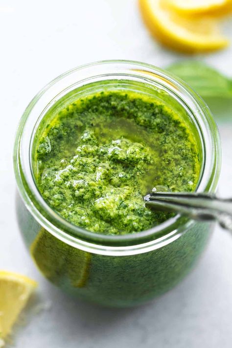 Fresh Pesto Sauce - Creme De La Crumb Homemade Basil Pesto, Lamb Sauce, Pesto Sauce Recipe, Basil Pesto Sauce, Basil Pesto Recipes, Walnut Pesto, Cafe Delites, Italian Sauce, Mint Sauce