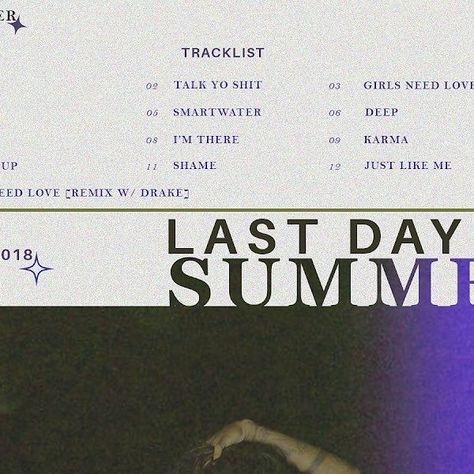 Sethu Siwela on Instagram: "Celebrating 6 years of ‘Last Day of Summer’ —Summer Walker’s mixtape 💜🖤
Made a few lyric posters of some of my fave songs from the tape that [literally changed my life as a teen] to celebrate this classic Alt RnB body of work 🫶🏿
.
.
.
.
.
.
.
.
.
.
.
.
.
.
.
.
.
.
.
#posterdesign
#lyricposter
#adobephotoshop
#adobeillustrator
#rnbart
#instaart
#graphicdesogn
#designtrends
#musicvisual
#mixtape
#designinspo
#lastdayofsummer
#summerwalker" Summer Walker, Last Day Of Summer, Lyric Poster, A Teen, Change My Life, Need Love, Mixtape, Insta Art, Last Day