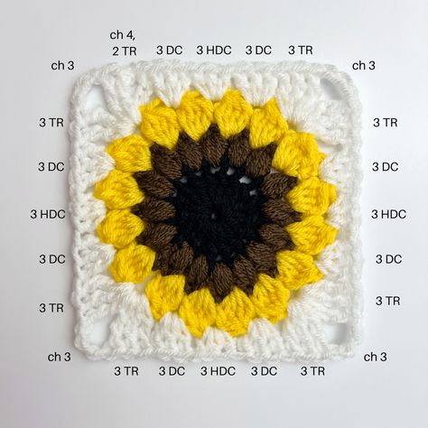 How to Crochet a Sunflower Granny Square Tutorial - OkieGirlBling'n'Things Large Sunflower Granny Square, Sunburst Crochet, Okie Girl, Sunflower Granny Square, Crochet Square Pattern, Granny Square Pattern Free, Sunburst Granny Square, Granny Square Tutorial, Crochet 101