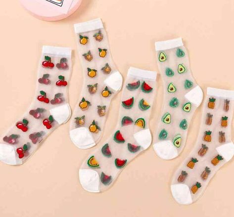 Cherry Socks, Funny Socks Women, Avocado Socks, Winter Warm Outfits, Orange Socks, Trendy Cardigans, Y2k Cardigan, Yellow Socks, Funny Fruit