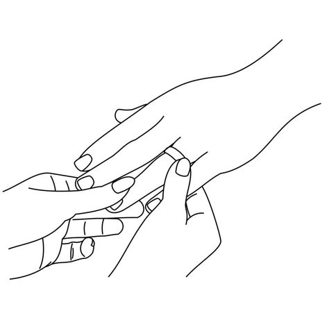 Wedding Couple Hands, Wedding Ring On Hand, Rings Wedding Couple, Wedding Ring Drawing, Rings Drawing, Ring On Hand, Holding Hands Drawing, Ring Drawing, Cool Easy Hairstyles